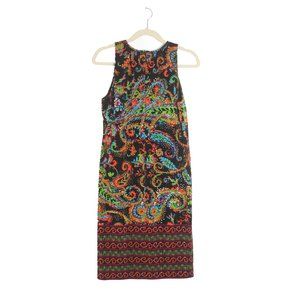 💖 Evan-Picone Black w/Multicolor Neon Paisley Print Sleeveless Shift Dre